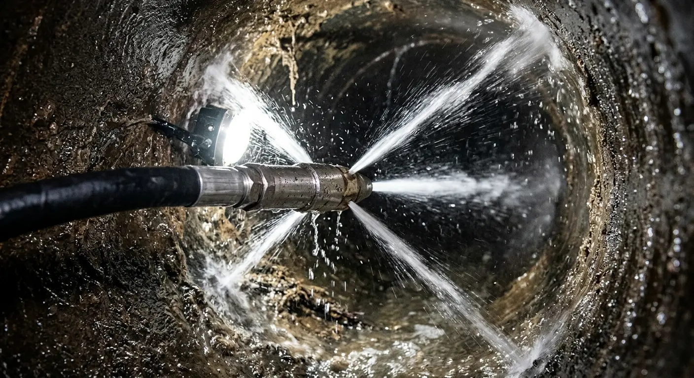 High-pressure hydro jetting nozzle cleaning sewer pipe for Storm Drain Cleaning in Ridgecrest